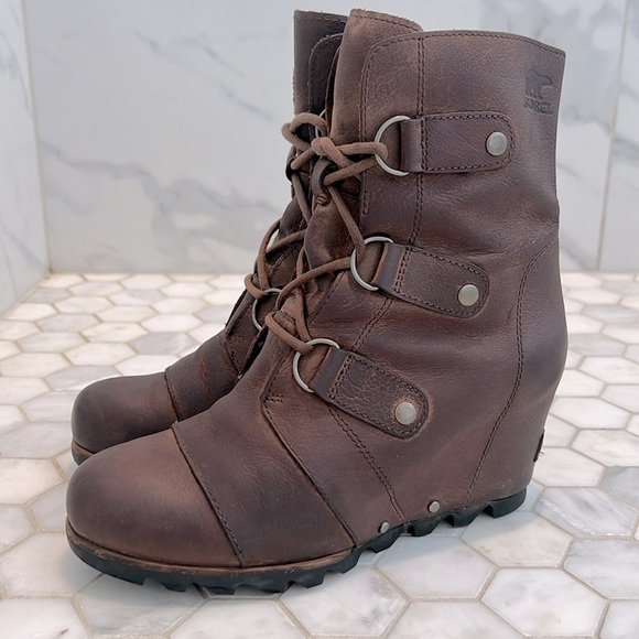SOREL Joan of Arctic ll Wedge Tobacco Brown Leather Mid Boot Waterproof Bootie - Picture 5 of 14